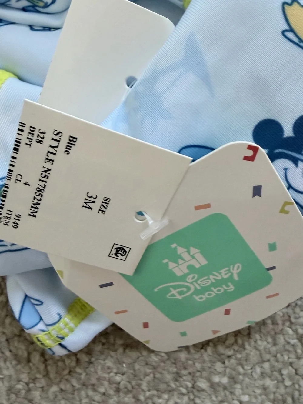 NWT Disney Baby Light Blue Mickey Print swimsuit one piece 3 month